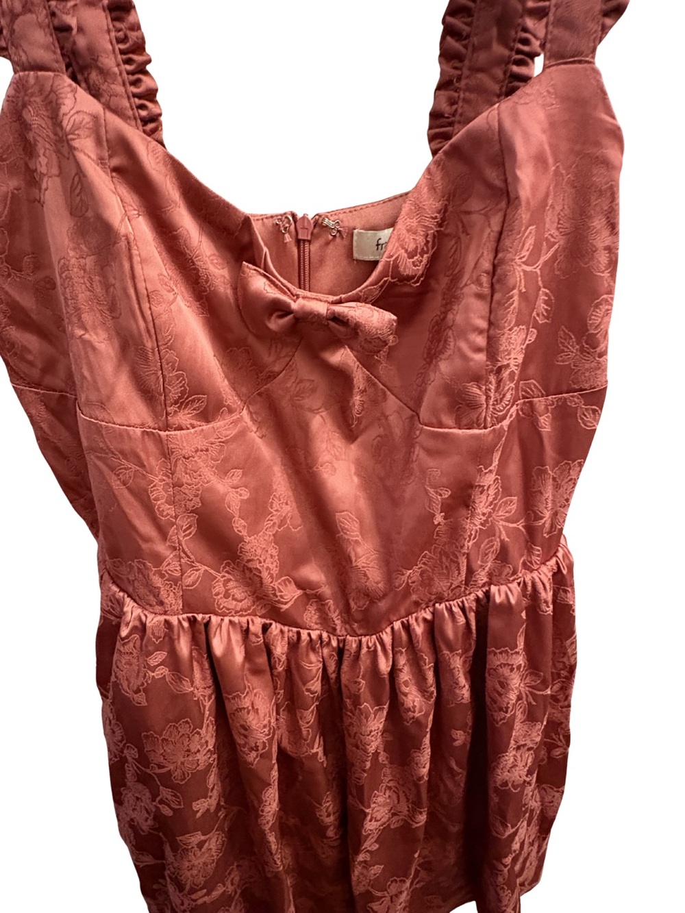 Ruffled Strap Coral Pink Sundress, Satiny Fabric - Picture 6 of 6